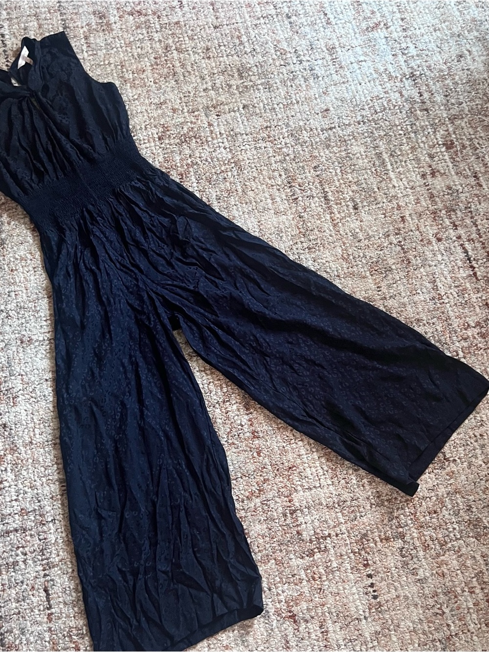 Rebecca Taylor Silk Black Wide-Leg Sleeveless Jumpsuit with Shirred Waist